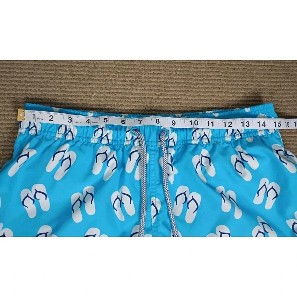 TOM & TEDDY men's flip flop print swim trunks shorts - Scuba Blue Sz M